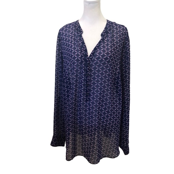 a.n.a Woman Size 2X semi-sheer popover top half button front novelty bird print - Picture 1 of 10